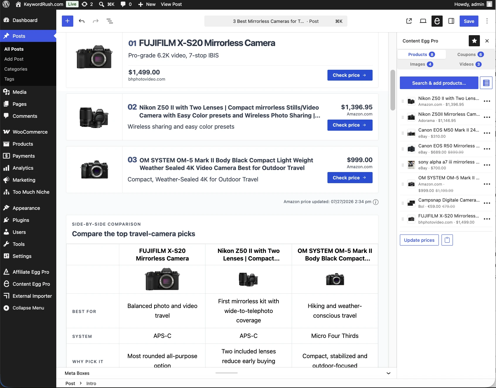 An AI assistant building a product roundup draft