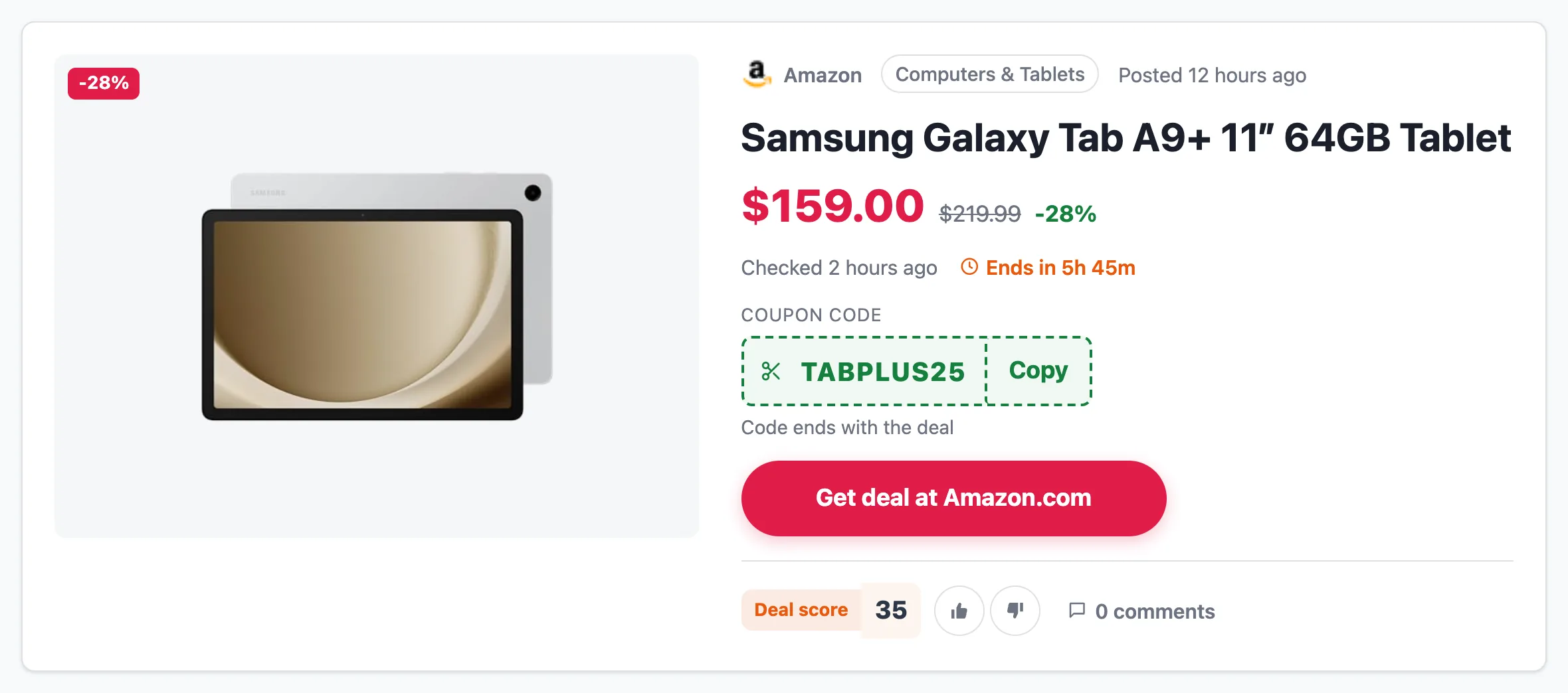A deal page with a coupon code box, Copy button and note under the price