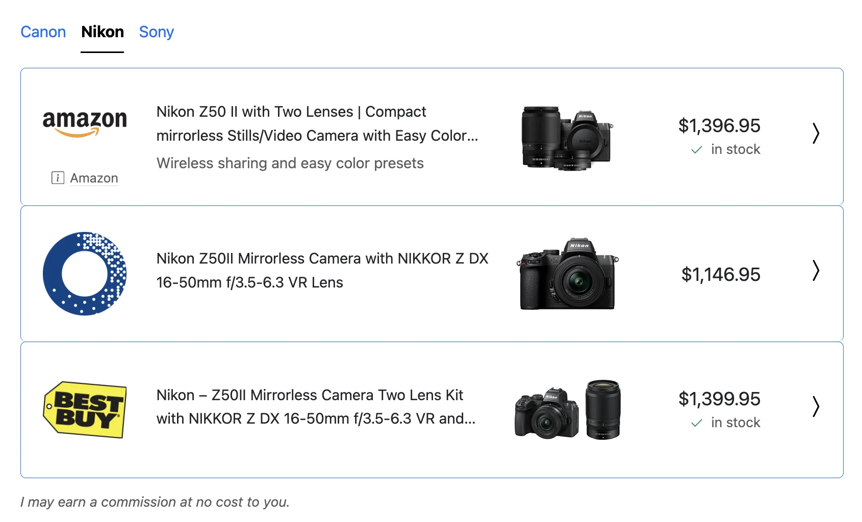 Products displayed as group tabs